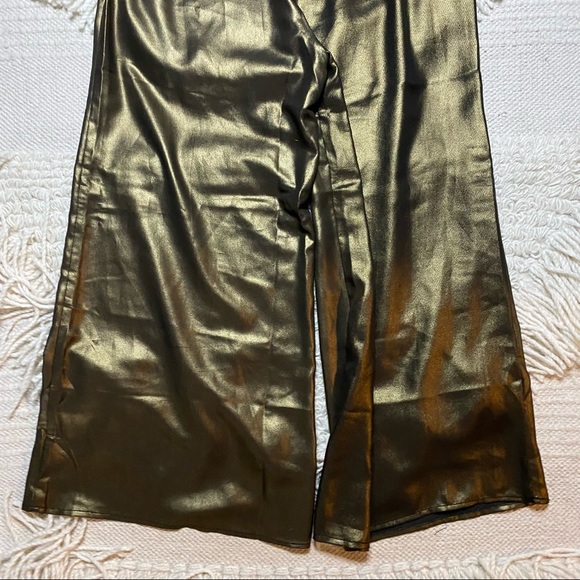 NO OFFERS LPA metallic gold Lurex Pant 664 wide leg crop pants S - Picture 12 of 13